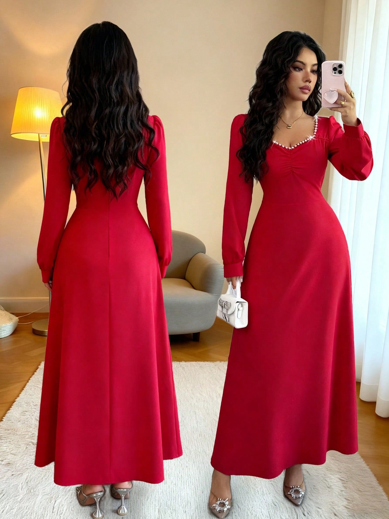 Step into the season's most glamorous moment in this stunning red maxi dress. The sophisticated square neckline frames your shoulders beautifully while the flowing silhouette creates an effortlessly elegant look that turns heads at every celebration. Whether you're ringing in the New Year or dancing through Christmas festivities, this dress delivers that perfect blend of timeless charm and modern flair. Slip it on and let the compliments roll in—because looking this fabulous should feel this easy!