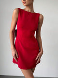 Elegant Red Mini Dress with Open Back and Bow Design for Graduation, Parties, and Weddings