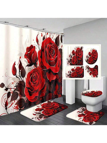 Bring a splash of summer charm to your bathroom with this Elegant Red Rose Shower Curtain Set. Featuring a vibrant red rose design, the waterproof curtain keeps your space fresh and stylish. The matching non-slip bathroom rug and toilet mat add comfort and safety, making every step a delight. Perfect for brightening up your daily routine with a touch of modern floral fun!