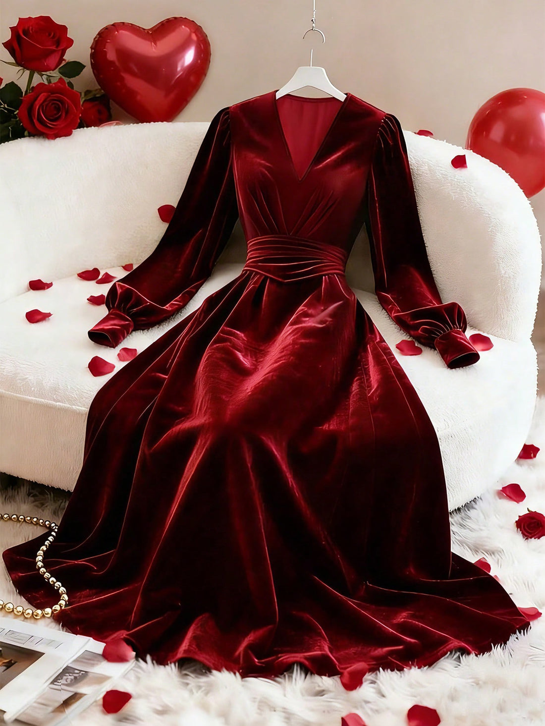 Slip into sophistication with this stunning red wine velvet dress that's ready to turn heads at every holiday gathering. The flattering V-neckline and long sleeves offer timeless elegance, while the ruched waist cinches your silhouette for a chic, defined look. Crafted from luxurious velvet fabric, this fitted design drapes beautifully and feels as amazing as it looks. Perfect for Christmas parties, festive dinners, or any occasion calling for a touch of glamour. Whether you're dancing the night away or enj