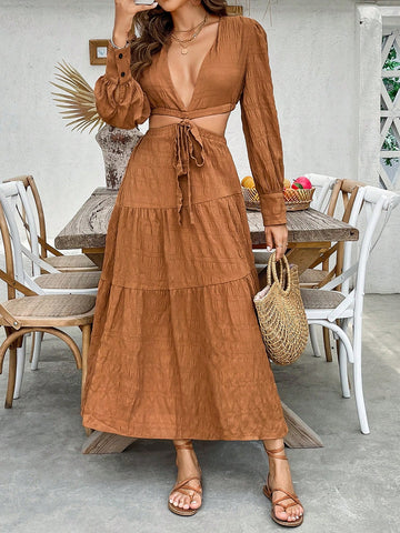 Indulge in the luxurious comfort and style of our Elegant Resort-Inspired Deep V-Neck Long Sleeve Dress! The deep V-neckline accentuates your curves while the long sleeves provide coverage, perfect for any occasion. The multi-layer skirt adds a touch of elegance, making you feel like a true fashion icon. Elevate your wardrobe with this stunning and versatile dress!