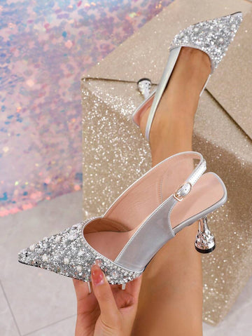 Step into sophistication with these stunning rhinestone-embellished high heels. Crafted for the modern woman who demands elegance, these shoes feature dazzling crystal accents that catch the light beautifully. 