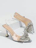 The perfect addition to any party or dance ensemble, these Elegant Rhinestone Bowknot Stiletto Heels exude sophistication and style. The rhinestone detailing and delicate bowknot add a touch of elegance, while the stiletto heel provides height and a sleek silhouette. Ideal for any special occasion, these heels are sure to elevate your look.