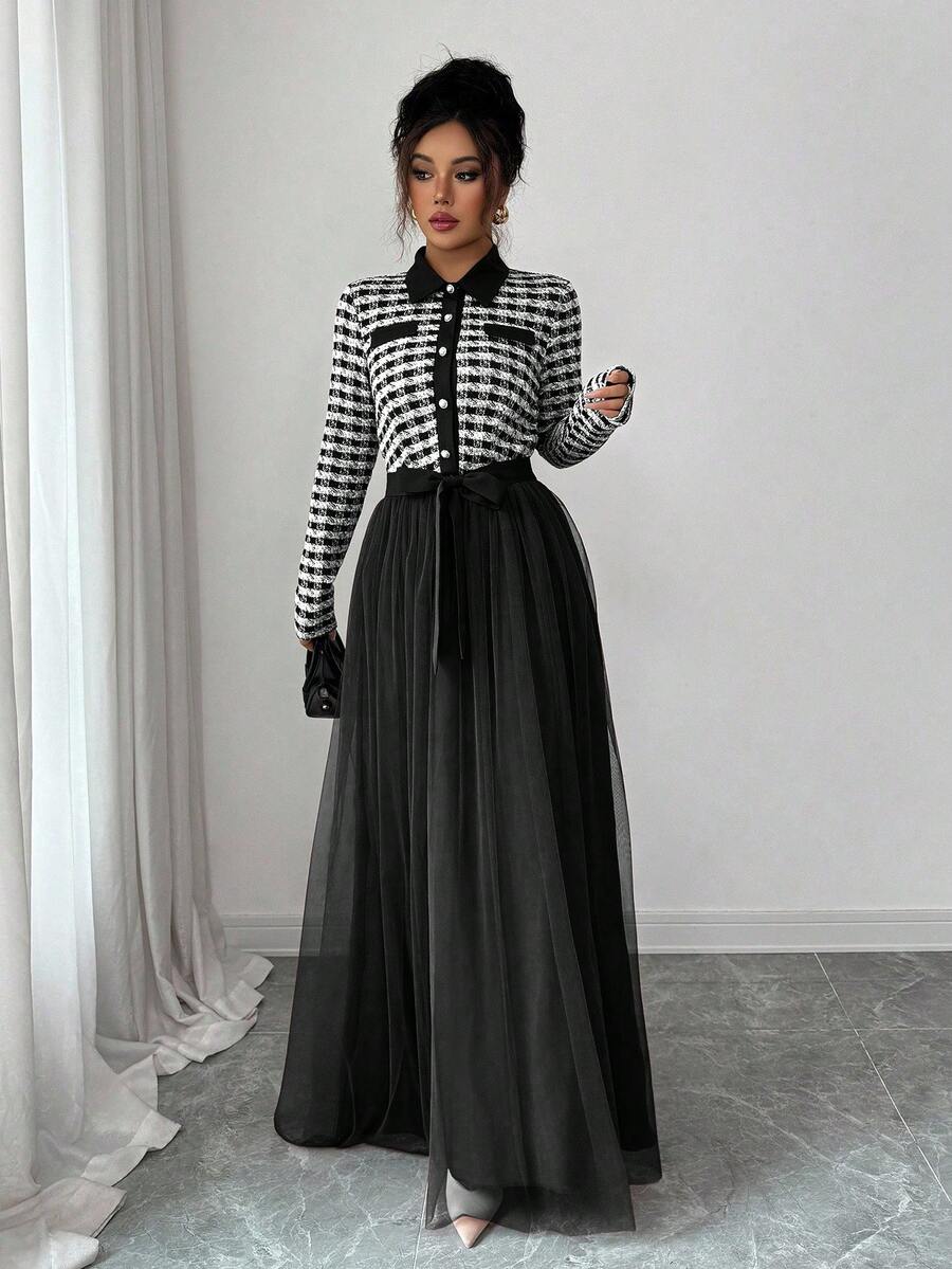 Twirl into romance with this stunning A-line dress that's equal parts elegance and enchantment. The long sleeves provide graceful coverage while the contrast mesh fabric adds a flirty, modern twist that catches every eye. Perfect for date nights, special occasions, or whenever you want to feel absolutely fabulous. The flattering A-line silhouette skims beautifully over curves, creating a silhouette that's both timeless and utterly captivating. Dress it up with heels or keep it playfully casual—this versatil