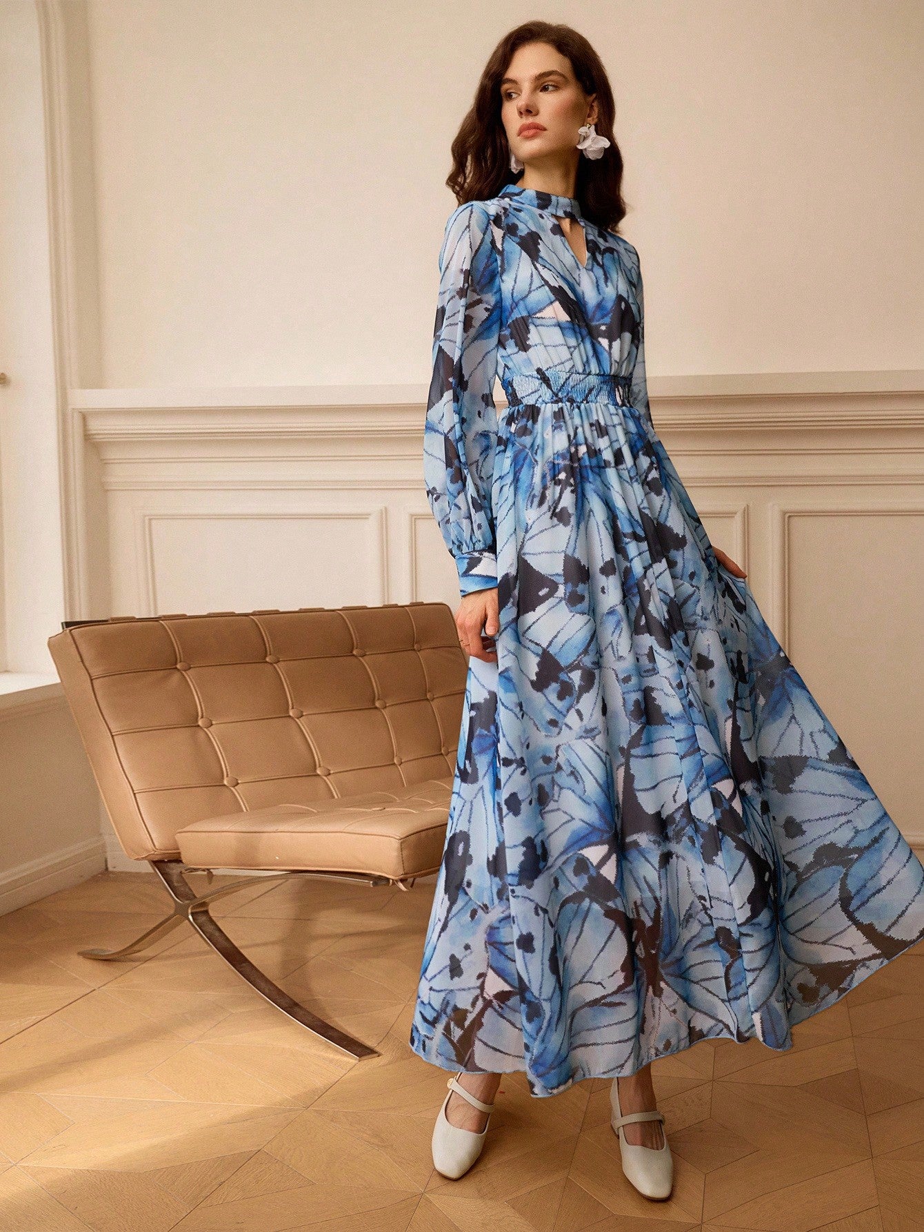 Fluttering into your wardrobe with grace and whimsy! This enchanting long dress features a romantic butterfly print that dances across the fabric, perfect for those who love nature-inspired elegance. Designed for the cooler months, it combines autumn and winter sophistication with a playful spirit. The flowing silhouette flatters beautifully while the intricate butterfly motif adds a touch of dreamy femininity. Whether you're heading to a special occasion or elevating your everyday style, this dress brings 