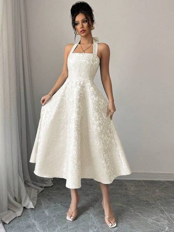 Step into charm with this Elegant Romantic Jacquard Lace-Up Flared Hem Dress. Its delicate jacquard texture and playful lace-up detail create a flirty, feminine vibe, while the flared hem adds bounce to your every move. Perfect for turning heads and spreading good vibes wherever you go!