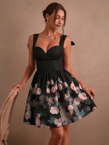 Step into spring and summer with a playful touch in this Elegant Rose Print Mini Dress. Featuring a charming bow tie and a flounce hem, it adds flair to every twirl. The delicate rose pattern brings fresh, feminine vibes, making it perfect for sunny days and garden gatherings. Light and breezy, this dress keeps you comfortable while turning heads with its sweet, stylish details.