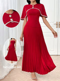 Make a statement in this stunning red dress set that combines timeless elegance with modern flair. The cascading ruffles and perfectly pleated design create movement and dimension, while the rich red hue commands attention at any evening event. Whether you're heading to a special occasion or a night out, this long dress flatters with its sophisticated silhouette and playful details. Versatile enough to dress up or down, it's the go-to piece for anyone who loves turning heads with style and grace.