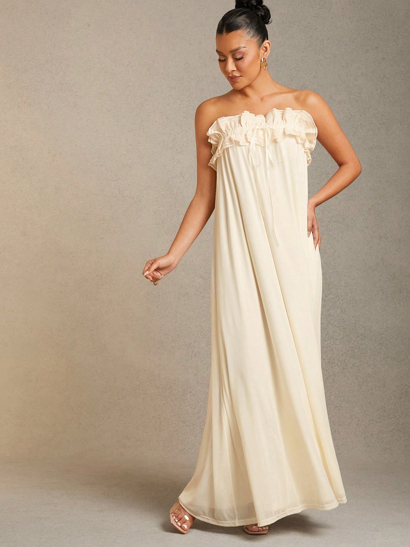 Step out with charm in this Elegant Ruffle Tube Chiffon Maxi Dress. Its soft chiffon fabric and playful ruffles create a breezy, graceful look that’s perfect for twirling through sunny days or evening soirees. Effortless style meets flirty fun in a dress designed to make you feel light, lovely, and ready for any adventure.