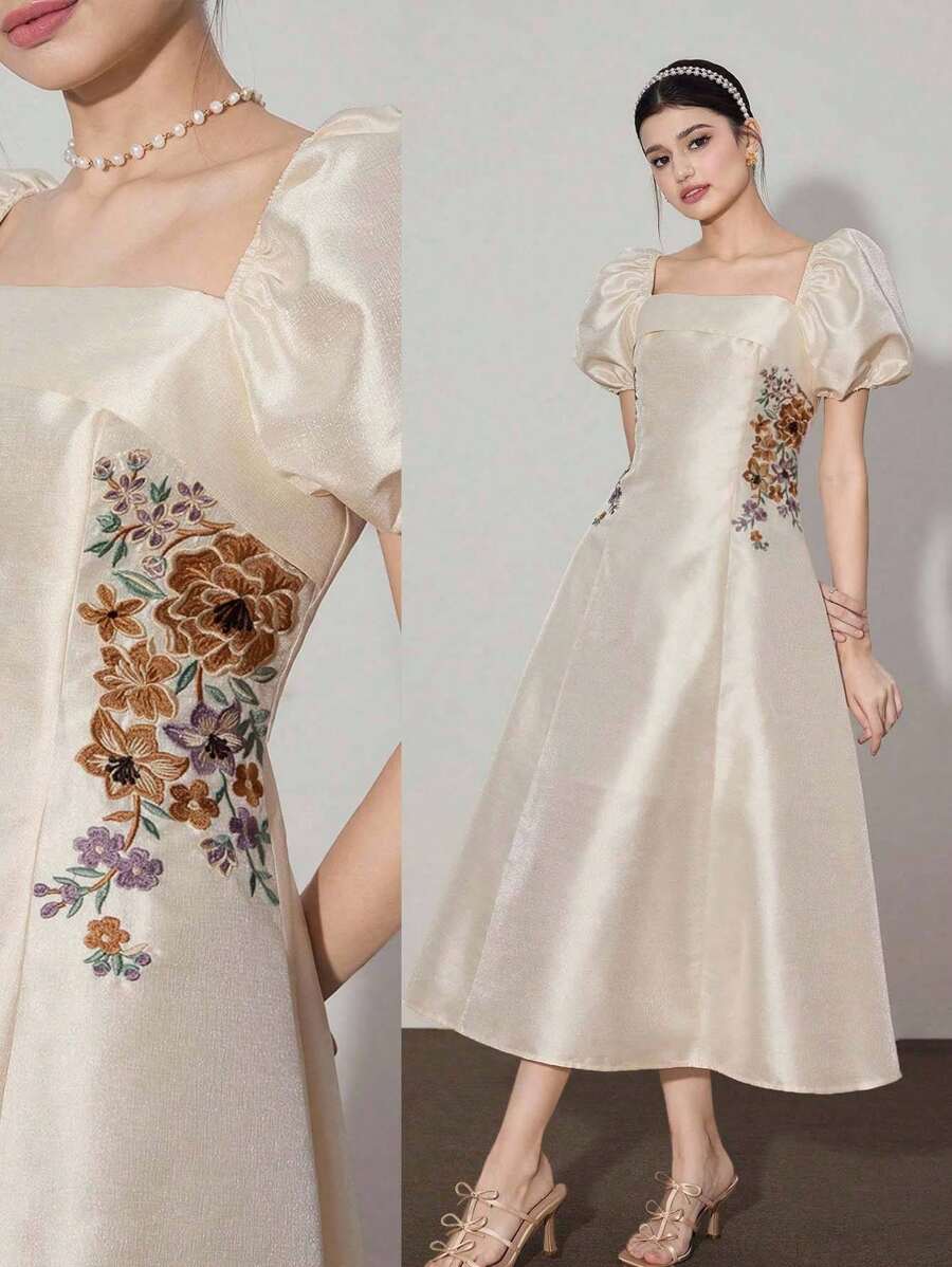 Elevate your wardrobe with this stunning sage green midi dress that's equal parts romantic and refined. The delicate floral embroidery adds a whimsical touch, while the charming puff sleeves bring that perfect dose of vintage-inspired flair. Designed to flatter and flow, this dress transitions seamlessly from brunch dates to evening gatherings. Whether you're dressing up for a special occasion or simply want to feel fabulous on an ordinary day, this piece delivers effortless elegance with a playful personal