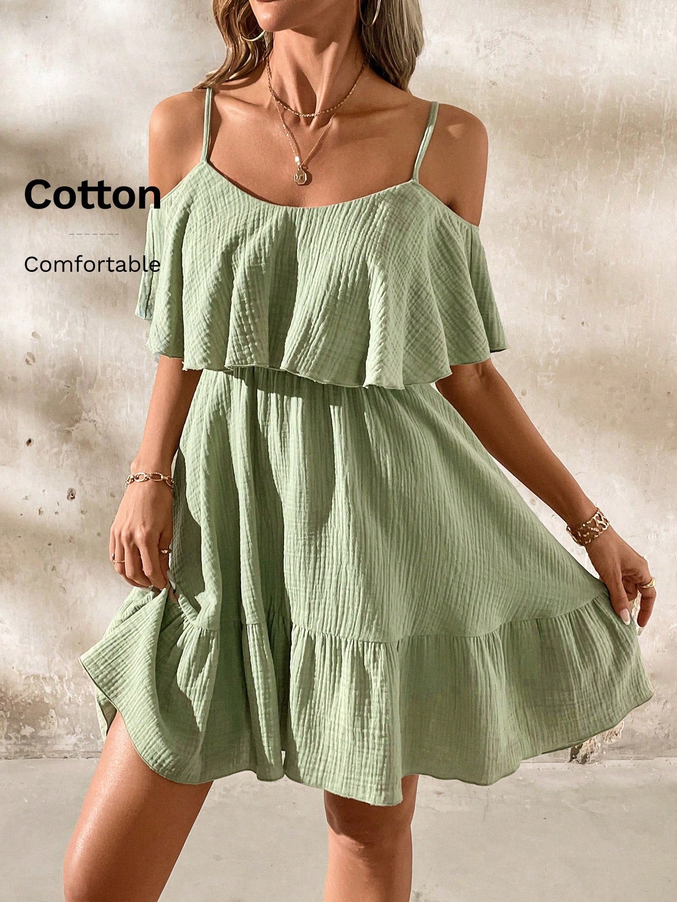 Dress to impress in this elegant slip dress! Designed with flattering ruffle trim, this sage green dress is perfect for any spring or summer holiday. Stand out in style and comfort, while turning heads with this stunning dress.