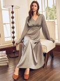 Get ready to turn heads in our Elegant Satin Long Dress! With a romantic fitted style perfect for autumn and winter, this dress will make you feel confident and stylish. Its luxurious satin material adds an extra touch of elegance to your look. Don't be surprised when everyone compliments you (wink, wink).