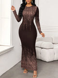 This Elegant Sequin-Printed Long Dress is perfect for sophisticated wedding guests. With its shimmering sequin print, this dress exudes elegance and class. Made from high-quality materials, it offers comfort and style for any wedding event. Elevate your wedding guest outfit with this stunning dress.