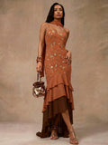 Rust copper sequin embroidered mermaid maxi dress front view