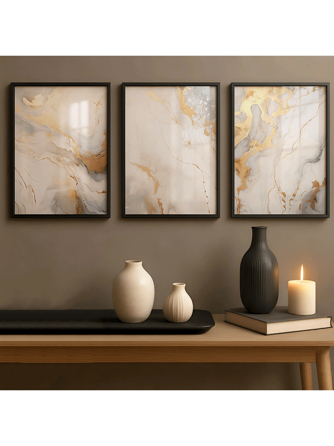 Add a splash of chic charm with this elegant trio of abstract marble wall art prints. Featuring a modern mix of grey, white, and gold tones, these prints effortlessly brighten any room—whether it’s your cozy living space or busy office. The playful swirl of marble patterns brings sophistication with a twist, making your walls the ultimate conversation starter. Easy to hang and sure to impress, this set turns blank walls into stylish statements!