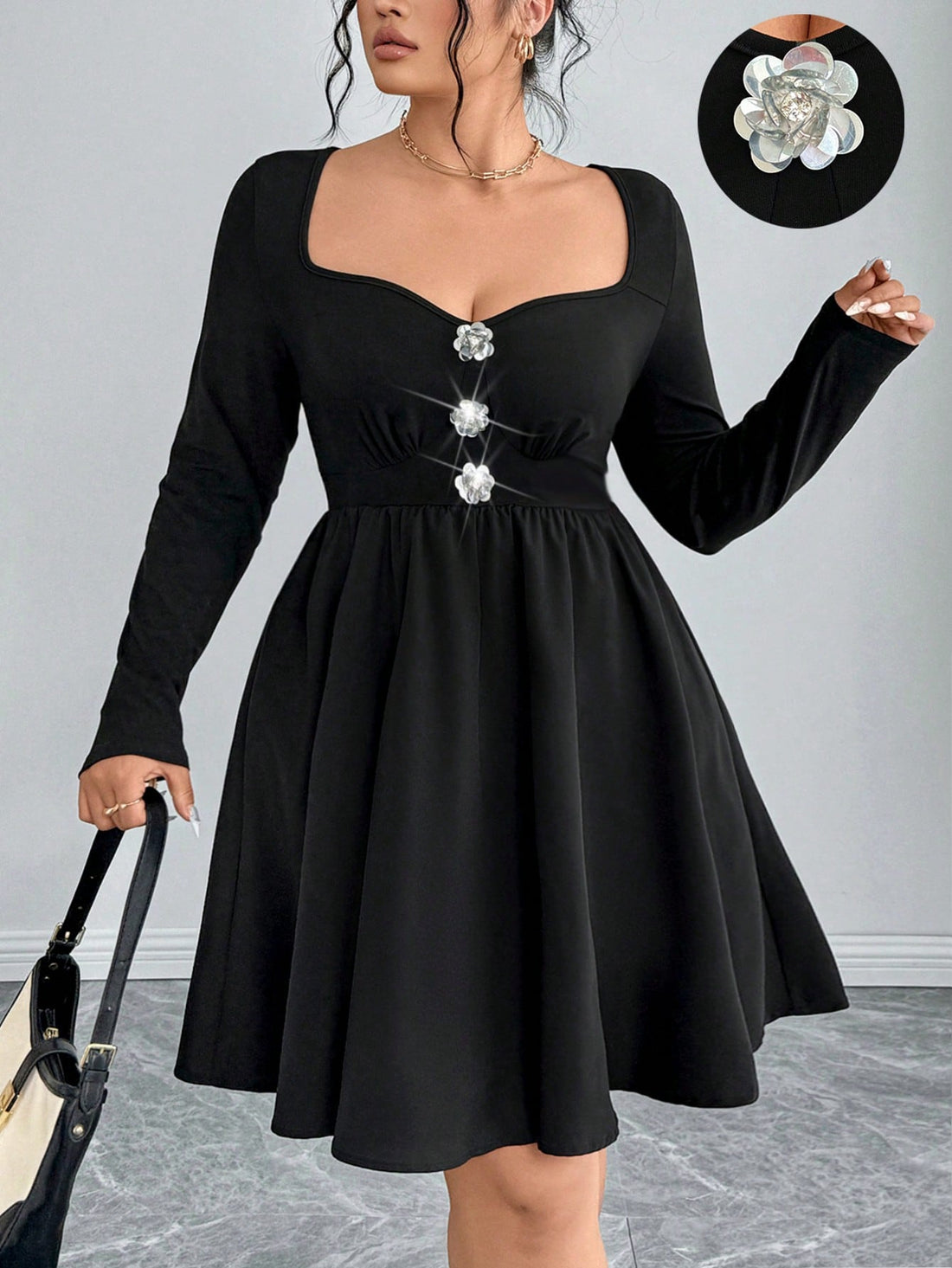 Get ready to turn heads in this Elegant Shimmer Floral Mini Dress! With a fitted waist and puff skirt, this dress will accentuate your figure while providing a playful and fun look. Perfect for any occasion, from a night out to a special event, this dress combines elegance with a touch of quirkiness.