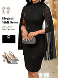 Twirl into the spotlight with our Elegant Shiny Stand Collar Cape Sleeve Midi Dress! This head-turning number combines sophisticated stand collar styling with playful cape sleeves that flutter with your every move. Perfect for making an entrance at your next soirée or adding a dash of drama to dinner dates. Part of our exclusive Lady Collection, because who said elegance can't be fun?