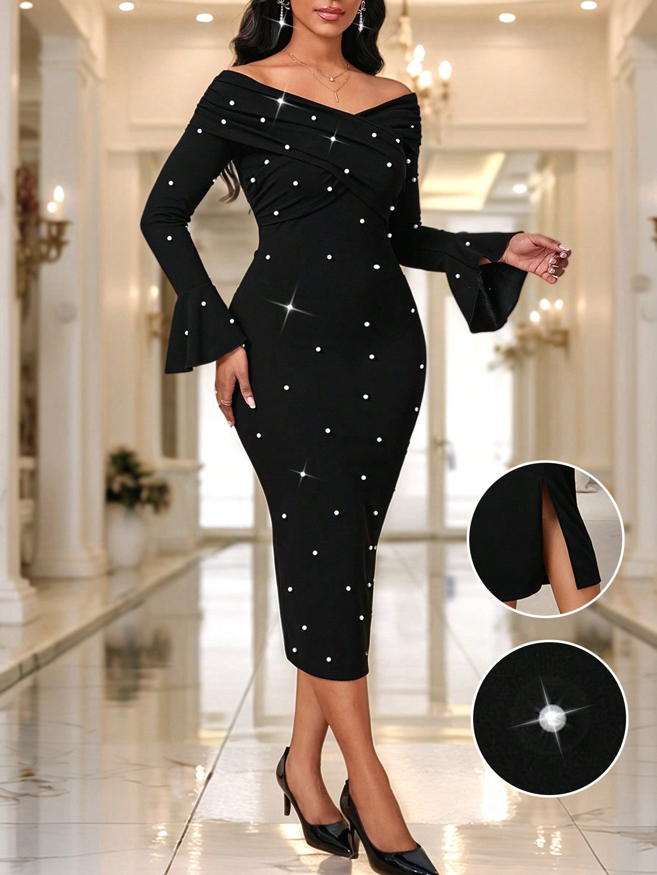 Slay the fashion game with our Elegant Silver Slim Fit Ruffle Dress! Designed with a chic round neck, this dress will elevate your style to new heights. Slim fit and ruffle details create a flattering silhouette for any occasion. Get ready to turn heads and make a statement!