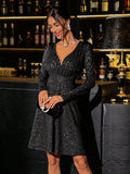 Shimmer and shine at every celebration in this stunning silver sequin dress! The elegant V-neckline flatters your silhouette while long sleeves provide sophisticated coverage. Intricate silver stamping details catch the light beautifully, ensuring you'll be the star of any holiday gathering. Whether you're dancing at a festive party or enjoying an elegant evening out, this dress delivers glamorous style with effortless grace. Perfect for creating unforgettable moments in style!