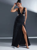 Turn heads this holiday season in the Elegant Sleeveless Satin Fringe Maxi Dress. Its silky satin fabric flows effortlessly, while the playful fringe adds lively movement to your every step. The lace-up back offers a flattering fit with a touch of charm, perfect for dancing the night away. Whether at a festive gathering or a glamorous party, this dress ensures you’ll sparkle with confidence and fun.