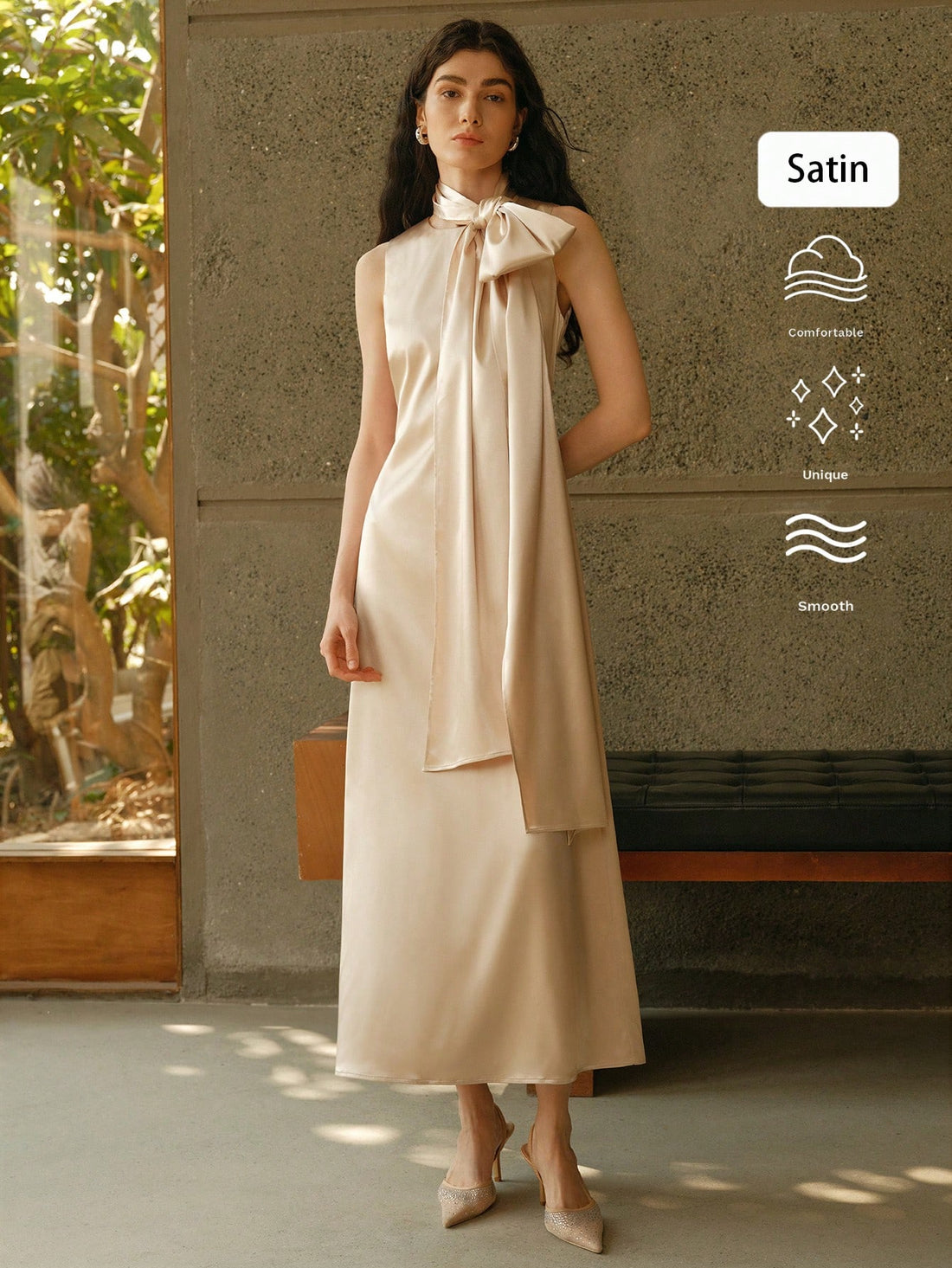 Be the belle of the wedding in our Elegant Sleeveless Wedding Guest Dress. With a stylish shawl collar and flowing maxi length, this dress is perfect for any formal occasion. Say "I do" to comfort and style with this must-have piece for women.