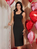 Be the talk of the town with this elegant slim fit black spaghetti strap dress! Perfect for any occasion, this dress is sure to turn heads and make a statement. So go ahead, make every event a special one with this must-have wardrobe staple. Because who says you can't be both elegant and playful at the same time?!