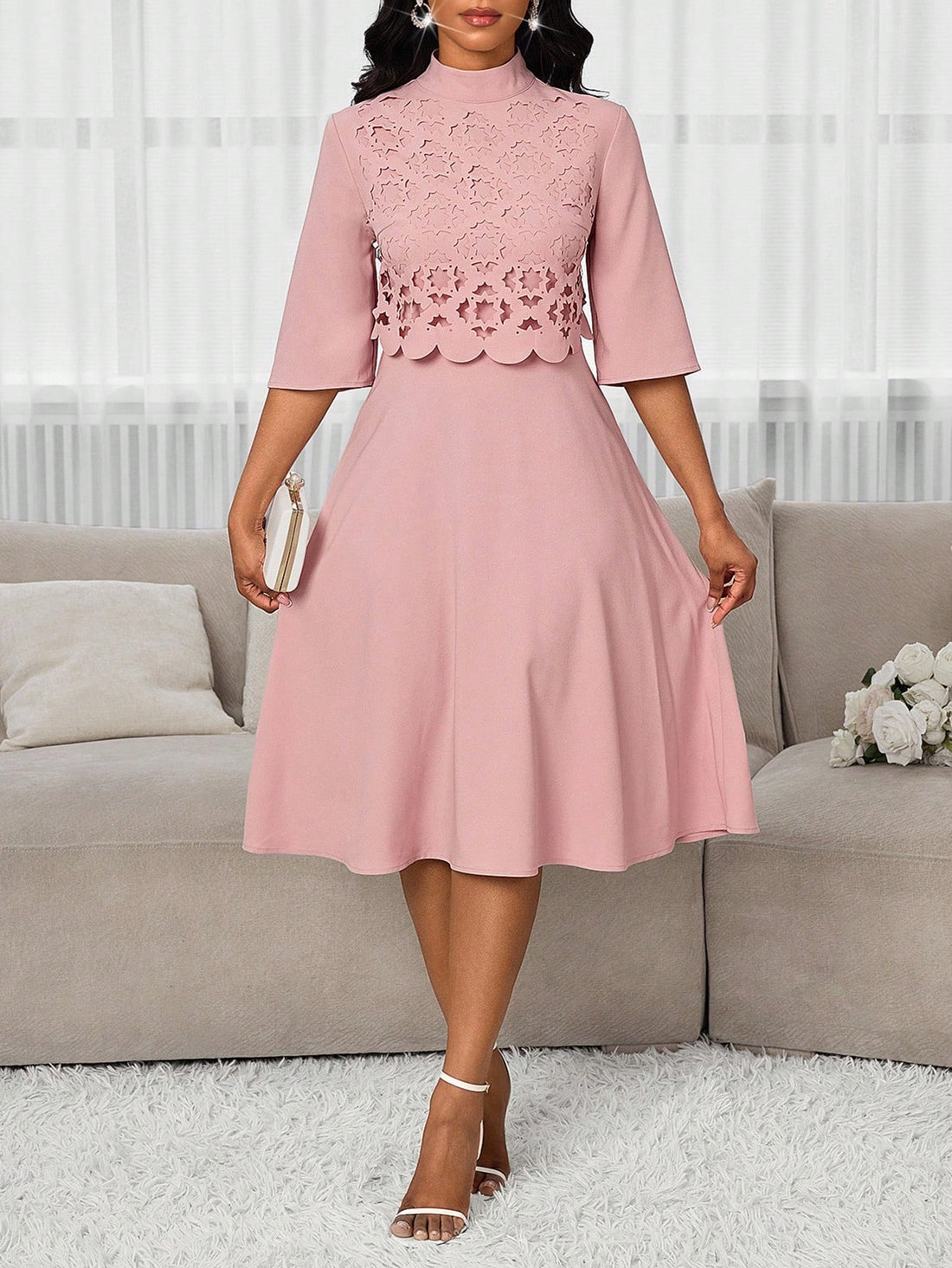 Step out in style with this playful mid-length dress designed for women who love a touch of elegance. Featuring a chic hollow collar and a smooth solid color, it effortlessly combines sophistication with fun. Perfect for day-to-night occasions, this dress highlights your silhouette while keeping things light and flirty. Add a pop of joy to your wardrobe with a look that’s as lively as you are!