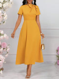 Elevate your spring and summer wardrobe with our Elegant Solid Color Short-Sleeved Long Dress! With its unique collar design and classic solid color, this dress is perfect for any occasion. Stay stylish and comfortable in this must-have piece.