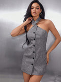 Get ready to turn heads with this Elegant Solid Halter Backless Dress - the perfect choice for any occasion! The halter design adds a touch of elegance, while the backless style adds a hint of playfulness. Dress it up or down for a versatile, stylish look.
