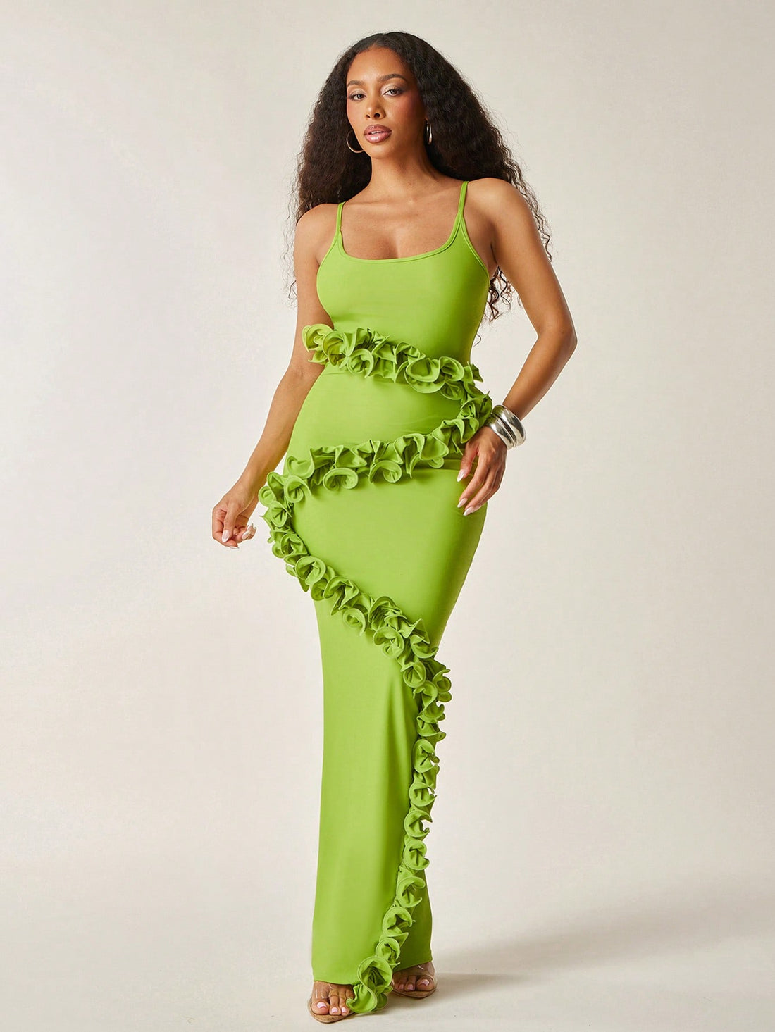 Step into summer with this Elegant Solid Jersey Midi Dress, featuring playful cascading ruffles that add a flirty twist to your look. Crafted from soft, breathable jersey fabric, it keeps you comfortable while turning heads. Perfect for sunny days and warm evenings, this dress effortlessly blends style and ease for your go-to summer outfit.