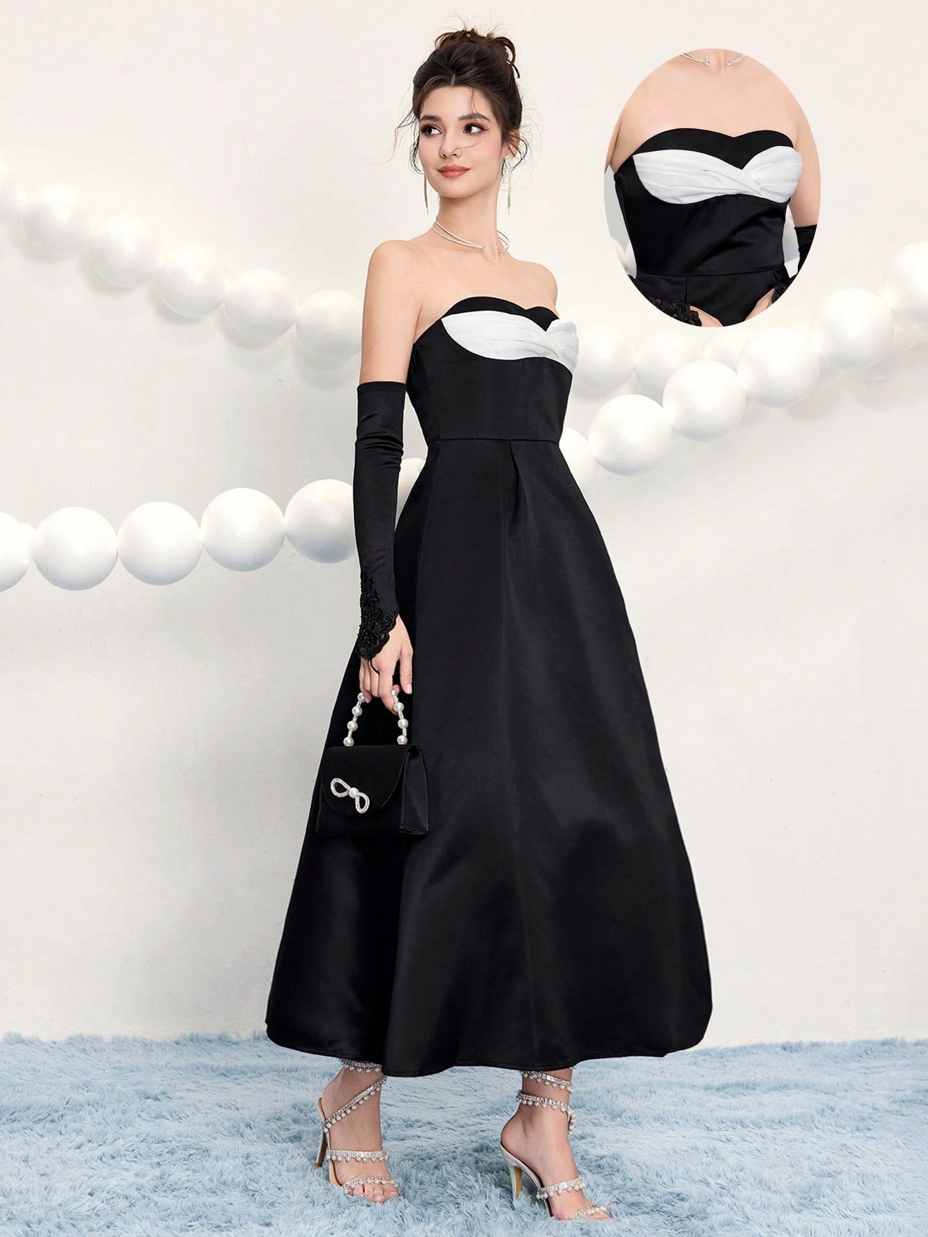 Elegant Strapless Asymmetrical A-Line Dress with Open Back