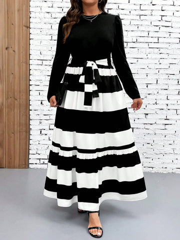 Step into fall with a playful twist wearing this Elegant Striped Patchwork High-Waist A-Line Long Dress. Its whimsical patchwork stripes perfectly blend style and comfort, flattering your figure with a high waist and flowing A-line cut. Whether you're sipping cider or strolling through colorful leaves, this dress is your go-to for effortless seasonal charm.