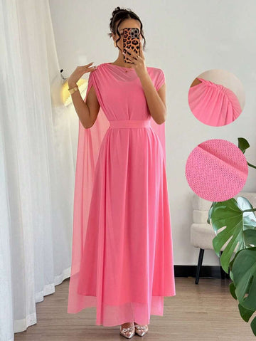 Upgrade your summer wardrobe with this elegant asymmetrical neck dress! Featuring split sleeves and a stylish mesh shawl, this dress is perfect for any occasion. Look effortlessly chic and stay cool in the heat. You won't regret adding this versatile piece to your collection.