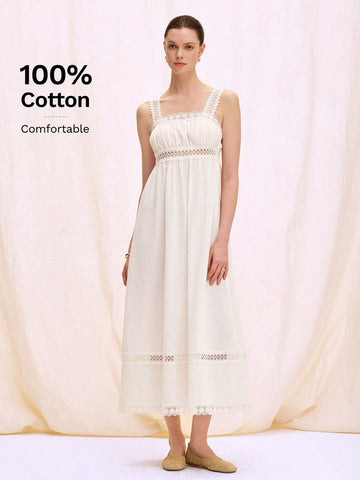 Step into sunshine with this playful sleeveless dress featuring delicate hollow lace patchwork. Its breezy design keeps you cool and stylish, making it the perfect companion for beach holidays and sunny adventures. Embrace effortless elegance and let your summer glow shine through every stitch.