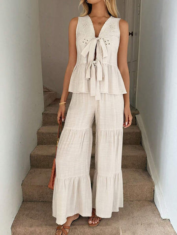 Effortlessly chic meets comfort in this breezy linen two-piece set! The embroidered blouse features delicate detailing that adds a touch of sophistication, while the flowing wide-leg pants keep you cool and relaxed. Perfect for lazy beach days, weekend getaways, or simply looking put-together without trying too hard. Lightweight linen fabric breathes beautifully in warm weather, making this set your go-to for vacation packing and everyday adventures. Mix, match, or wear together—either way, you're winning t