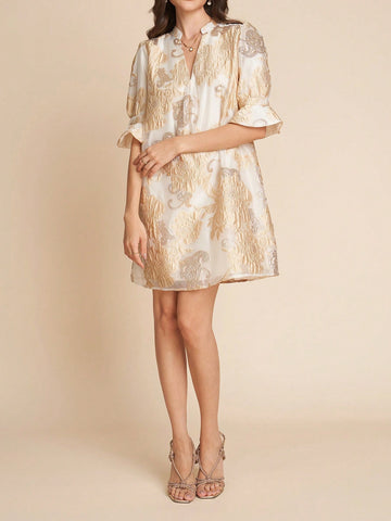 Look effortlessly chic this summer in our Elegant A-Line Dress. Featuring a flattering V-neck, flirty ruffled sleeves, and a waist cinch, this dress is perfect for any occasion. Embrace your unique style with this dress that combines elegance and comfort. Say goodbye to boring summer outfits!