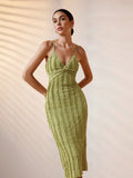 Crafted from premium knitted fabric, this maxi dress combines sophisticated design with effortless wearability. The slim silhouette flatters your figure while the distinctive twist strap detail adds visual interest and ensures comfortable, secure support. Perfect for summer getaways, beach resorts, or elegant evening occasions, this dress transitions seamlessly from day to night. The flowing maxi length provides graceful movement and timeless appeal. An essential piece for any vacation wardrobe, offering bo