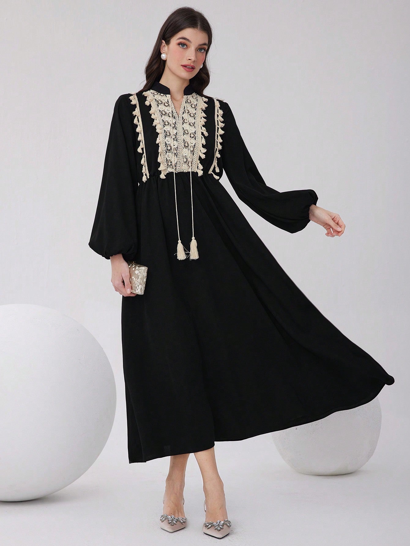 Twirl into any occasion with our Elegant Tassel Tie Neck Dress! The playful tassel ties add a flirty touch, while embroidered details catch every eye in the room. Those statement lantern sleeves? Pure magic! This dress doesn't just look good—it brings the fun, letting you dance, mingle, and shine without a second thought. Effortless style has never been this entertaining!