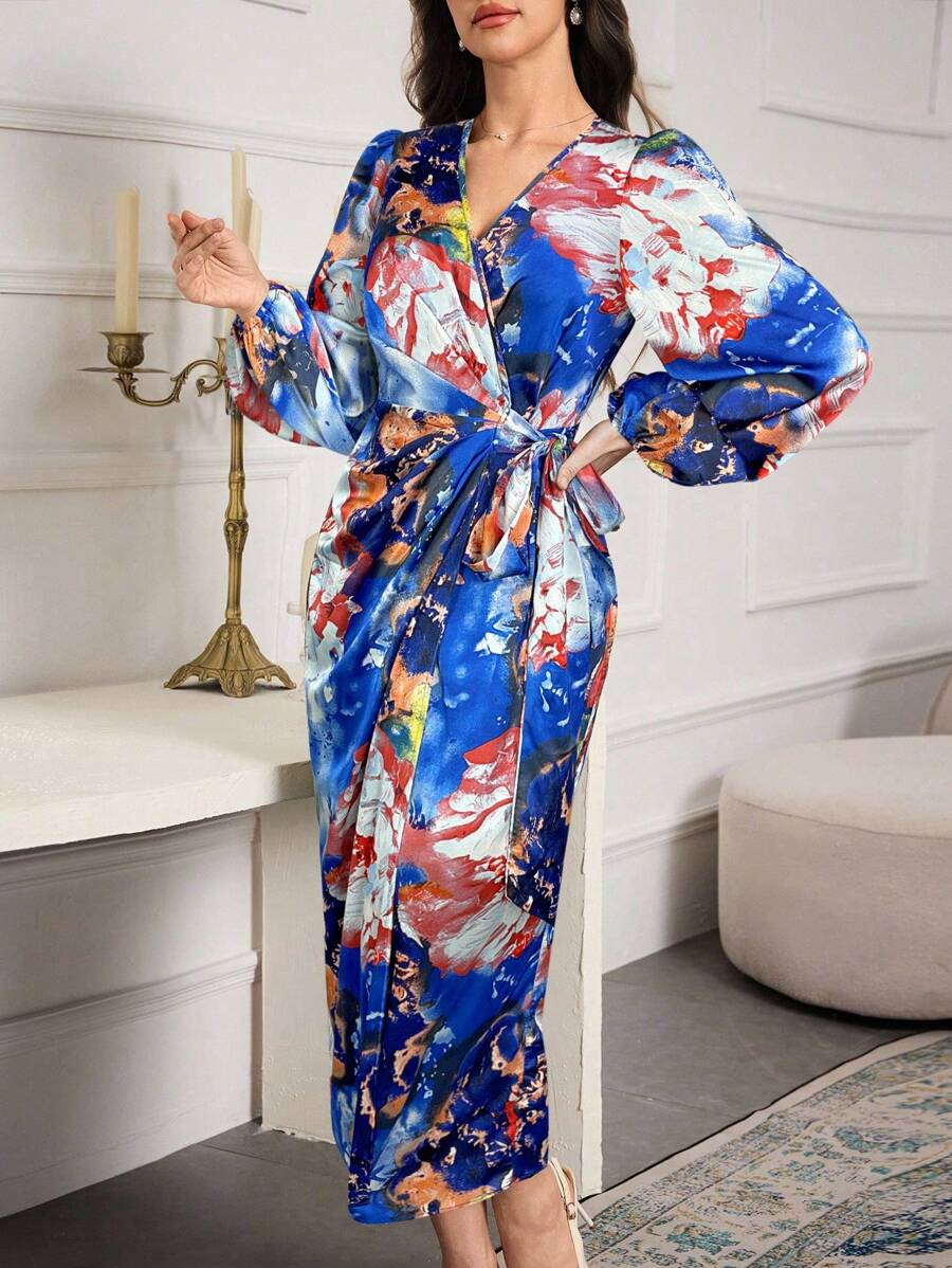 Step out in style with this Elegant Tie-Dye Print V-Neck Lantern Sleeve Dress! Its vibrant tie-dye pattern adds a fun twist, while the flattering V-neck and airy lantern sleeves keep things classy and comfortable. Perfect for making a chic statement at any evening event, this dress effortlessly combines playfulness with sophistication. Dance the night away with effortless flair!