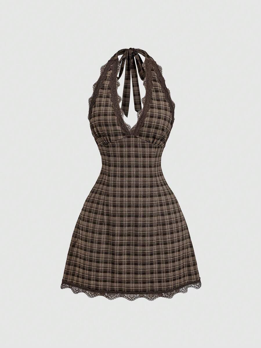 Brown A-line mini dress view 1