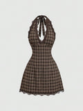 Brown A-line mini dress view 1