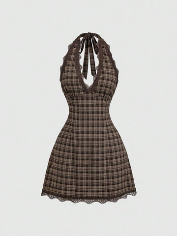 Brown A-line mini dress view 1