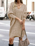 Discover effortless style with our Elegant V-Neck Casual Sweater Dress. The V-neck design adds a touch of elegance, while the sweater material keeps you comfortable and stylish. Perfect for any occasion, this dress will elevate your wardrobe and make getting dressed a breeze.