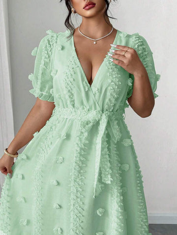 Step into spring and summer with this Elegant V-Neck Jacquard Puff Sleeve Dress! Its playful puff sleeves and flattering tie waist create a fun, feminine silhouette, while the textured jacquard fabric adds a touch of sophistication. Perfect for sunny days and breezy evenings, this dress effortlessly blends comfort and style for your warm-weather wardrobe.