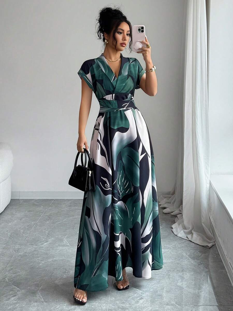 Leaf print maxi dress view 1