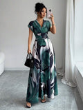 Leaf print maxi dress view 1
