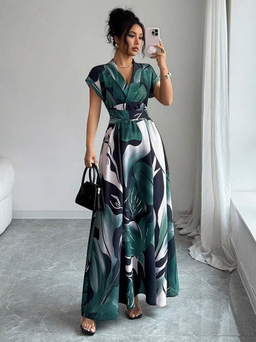 Leaf print maxi dress view 1