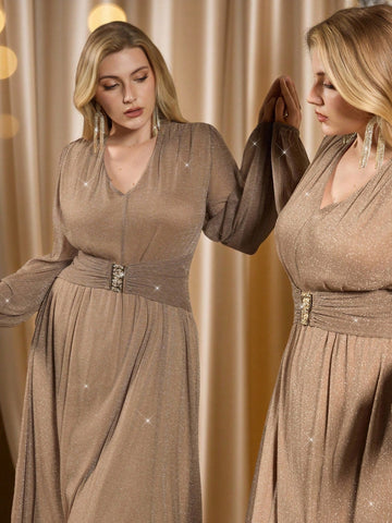 Slip into pure glamour with this stunning sequin maxi dress that's ready to steal the spotlight at any celebration. The elegant V-neckline and flowing long sleeves create a sophisticated silhouette, while thousands of shimmering sequins catch the light with every move. Whether you're dancing at a wedding, celebrating at a party, or making a grand entrance at a special event, this dress delivers head-turning sparkle and timeless elegance. The maxi length offers graceful coverage with undeniable allure—becaus