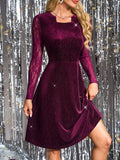 This party dress is the perfect combination of elegance and fun! The velvet and lace patchwork add a touch of sophistication, while the shiny fabric brings a playful and eye-catching element. Make a statement at any party or event with this unique and chic dress.