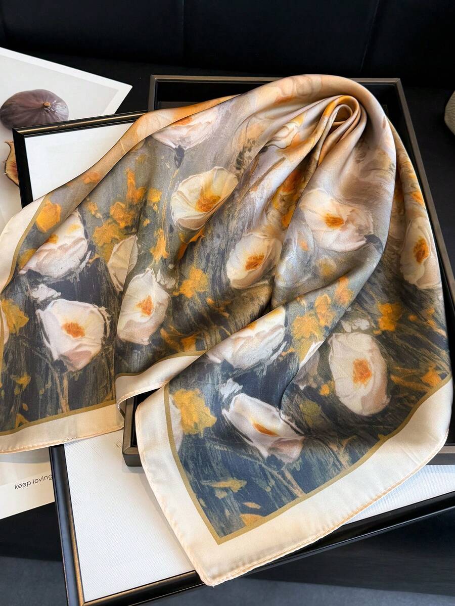 Elevate your spring and summer style with this elegant vintage-inspired faux silk scarf. Crafted from lightweight material, it's perfect for casual outings, whether worn as a classic bandana, neck accessory, or hair wrap. The timeless design adds a touch of sophistication to any outfit while remaining breathable and comfortable for warm weather. Versatile, effortless, and effortlessly chic.